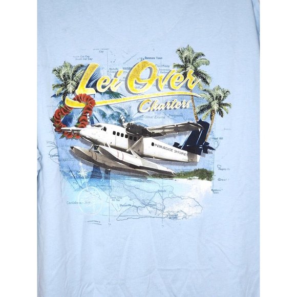 Paradise Shores Cotton XL 5011 Geyser Lei Over Charters Teal Blue T Shirt - Picture 10 of 16